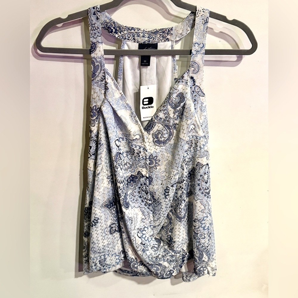 Woman’s Ivory and Blue Surplice Woven Tank Medium NWT